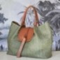 sac à main Julia cuir et raphia kaki